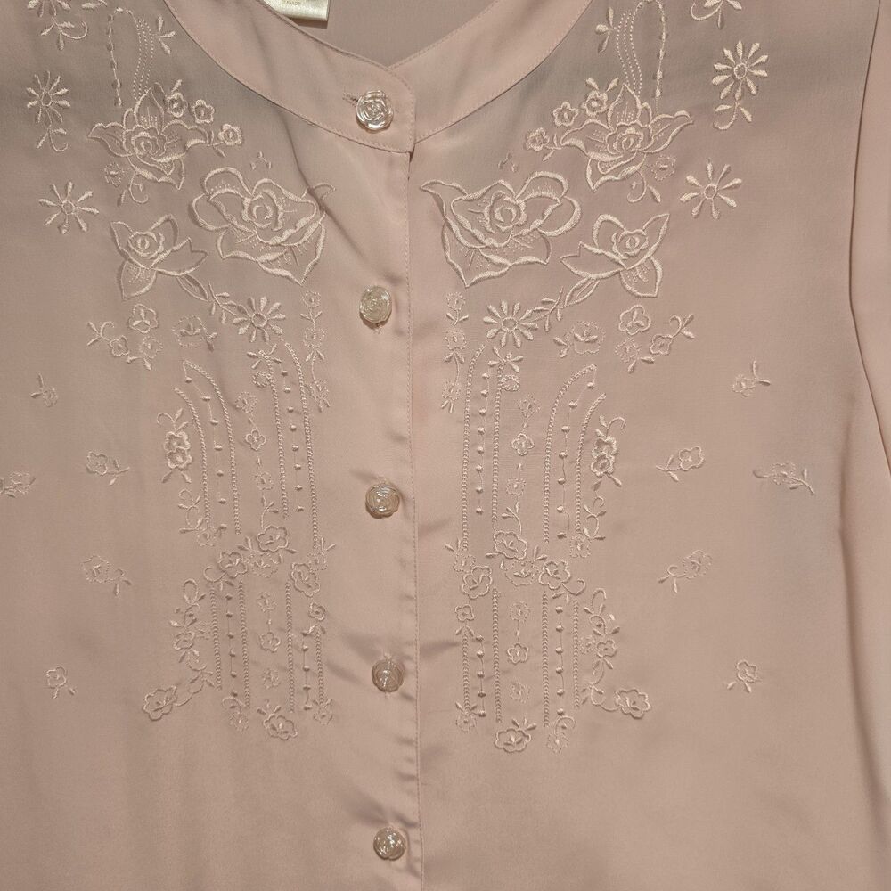 True Vintage 80s Blouse Womens 8 Embroidered Button Up Secretary Short Sleeve - Picture 6 of 9